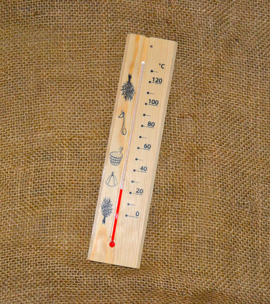 Bastutermometer i trä med vätskegradering