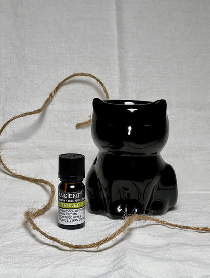 Aromalampa Svart Katt och eterisk olja paket